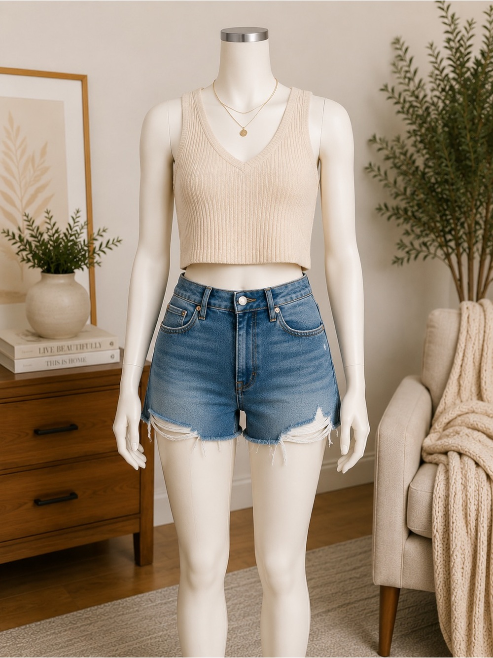 American Eagle Outfitters AE Ribbed V-Neck Cropped Tank Top Size M